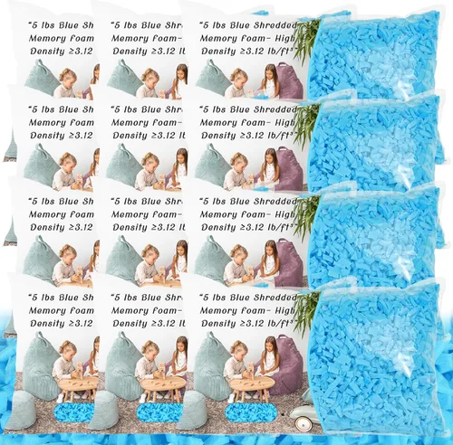 Miniatura 9 de Relleno para Puf - 5 libras de Espuma Viscoelástica Triturada, Alta Densidad ≥3.12 lb/ft³, Relleno Azul para Puf, Cojín de Sofá, Cama para Perro