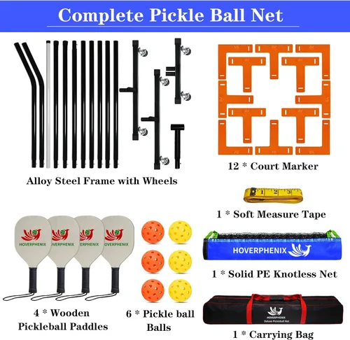 Miniatura 6 de Hoverphenix Portable Pickleball Net Set, 22FT Regulation Size Pickle Ball Net with Paddle Set of 4, Pickleballs and Carry Bag, Easy Setup for Indoor