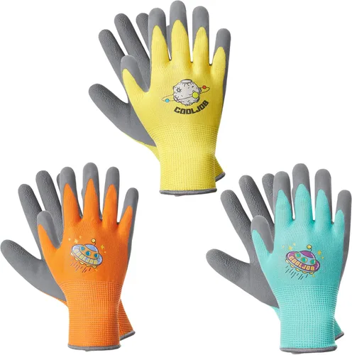 Miniatura 9 de COOLJOB 3 pares de guantes de jardinería para niños de 6 a 8 años, guantes de trabajo de agarre para niños pequeños con revestimiento de goma