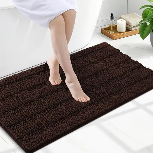 Miniatura 247 de Grandaily Alfombras de baño de felpilla a rayas de 24 x 16 pulgadas, extra gruesas y suaves, absorbentes, parte trasera de goma, alfombra de ducha