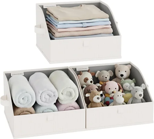 Miniatura 10 de StorageWorks - Contenedores de almacenamiento para armario, caja organizadora trapezoidal para estantes, contenedor de tela para ropa, cestas Marrón