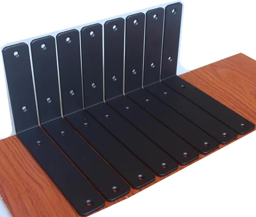 Paquete de 8 soportes de hierro en L, negro, 8 pulgadas de largo x 6 pulgadas de alto x 1.5 pulgadas de ancho, 13/64 pulgadas de grosor, para