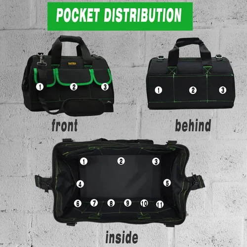Miniatura 4 de FASTECH Bolsa de herramientas de 20 pulgadas con cómodas correas de hombro, kit de herramientas de boca ancha impermeable, bolsa de herramientas
