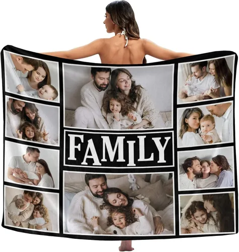 Miniatura 2 de Mantas personalizadas con fotos, manta personalizada con imagen para familia, mamá, papá, parejas, bebé, manta de fotos personalizada con collage