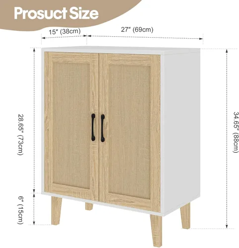 Miniatura 3 de Panana Aparador de buffet con puertas decoradas de ratán, armario de almacenamiento de cocina, armario de acento (blanco)
