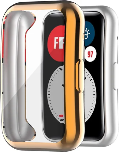 Funda compatible con Huawei Watch Fit Bands Premium Soft TPU Slim Full Cover Full Cover Funda protectora de pantalla para Huawei Watch Fit Oro rosado