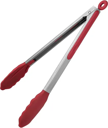 Pinzas de cocina resistentes al calor de 600ºF: U-Taste de 12 pulgadas, pinza grande de silicona para cocina con puntas de goma antiadherente Rojo