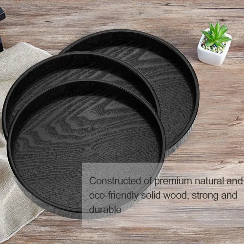 Miniatura 5 de Bandeja de té de madera, forma redonda, té de madera, café, aperitivos, comidas, plato de servicio, bandejas de restaurante de 11.8 in