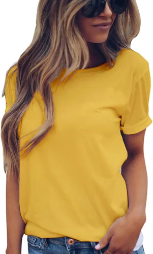 Miniatura 2 de LOVFEE Camisetas básicas de algodón con cuello redondo y manga corta para mujer