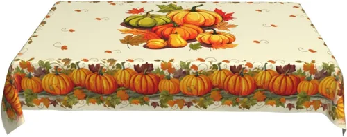 Miniatura 6 de Mantel de Otoño de Acción de Gracias con Hojas de Calabaza, Mantel Rectangular Lavable de Cuadros Rústicos para Decoración de Cocina y Comedor