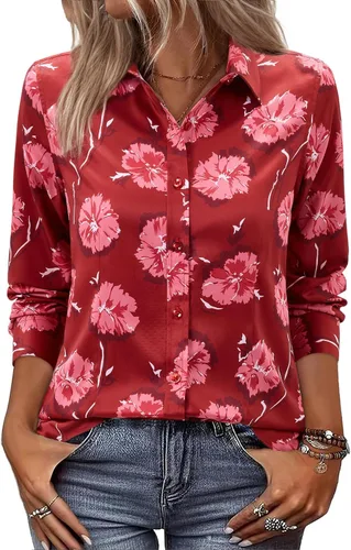 Miniatura 10 de siliteelon Camisas de vestir con botones para mujer, camisas de vestir de manga larga, algodón de corte clásico