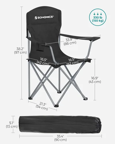 Miniatura 3 de SONGMICS UGCB08BK - Paquete de 2 sillas plegables de campamento, capacidad de 330 libras, con soporte para tazas, estructura resistente, para Negro