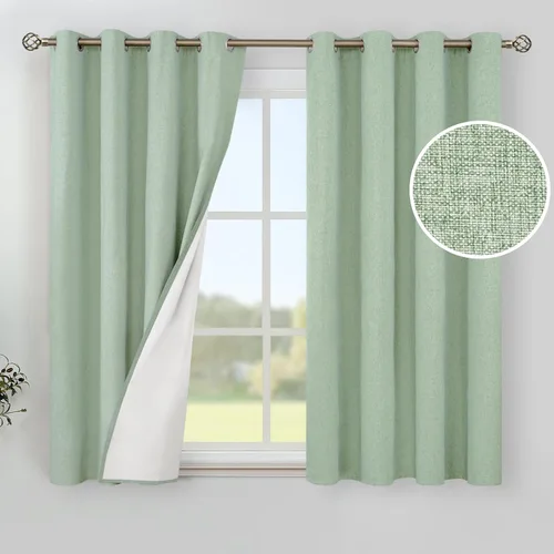 Miniatura 33 de YoungsTex - Cortinas de lino beige 100% opacas para dormitorio de 63 pulgadas de largo, cortinas cortas con aislamiento térmico y ojales