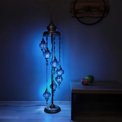 Miniatura 13 de Asylove Lámpara de pie turca, lámpara marroquí de mosaico de 7 globos, iluminación de piso para sala de estar, decorativa para el hogar, diseños