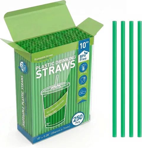 Miniatura 13 de 250 popotes desechables de plástico para beber, 10 x 0.28 pulgadas de largo, pajitas rectas de polipropileno resistentes sin BPA de grado