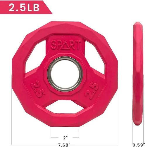 Miniatura 2 de SPART Placa de peso con código de color de 2 pulgadas, placa de agarre olímpico con revestimiento de goma para barra, placas de peso de hierro