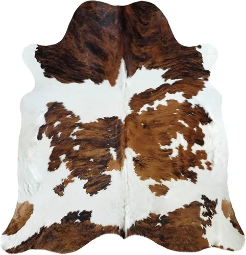 Sunshine Cowhides Alfombra de piel de vaca tricolor 100% auténtica, alfombra de estilo moderno de piel de animal y alfombra para suelo para sala de