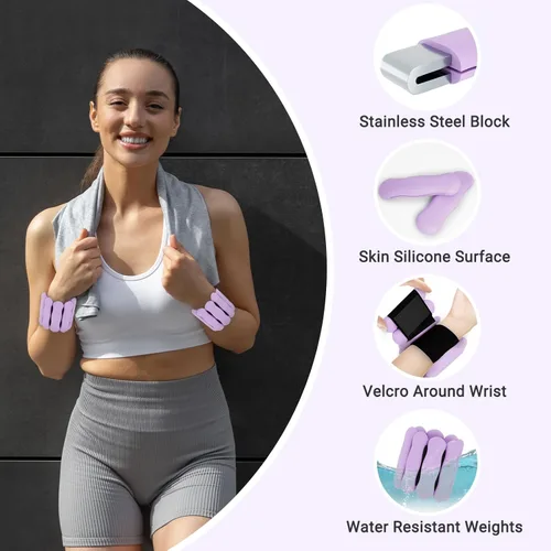 Miniatura 4 de Pesas de tobillo y muñeca para mujeres y hombres, pesas ajustables para brazos y piernas, juego de 2 (1 libra/2 libras cada una), bandas de silicona