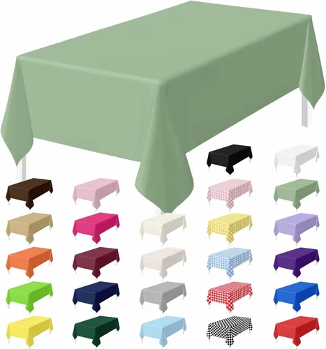 Miniatura 23 de HEIPINIUYE - Juego de 2 manteles desechables color beige, 54 x 108 pulgadas, de plástico, manteles impermeables rectangulares desechables