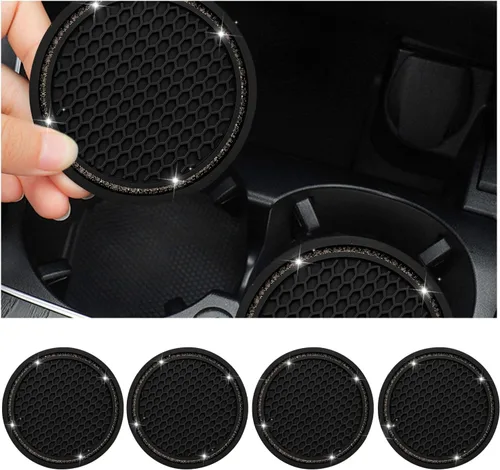 Miniatura 20 de Dickno 2 piezas de portavasos brillantes para automóvil, portavasos de inserción para taza de automóvil de 7 cm con diamantes de imitación, tapete