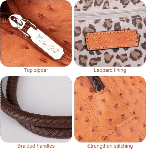 Miniatura 3 de Milan Chiva Bolso de mano para mujer con cremallera, grande, de piel vegana, de avestruz, bolsos de hombro y bolsos