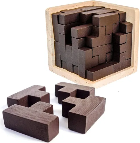Miniatura 7 de Rompecabezas de madera para el cerebro de madera, rompecabezas de madera en forma de T, geométrico, intelectual, rompecabezas de cubo de lógica