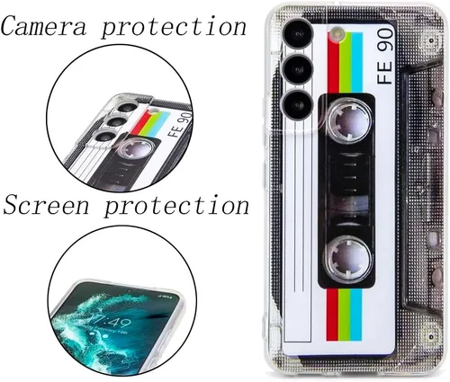 Miniatura 2 de FAteamll Funda para Galaxy S22 a prueba de golpes a prueba de arañazos con TPU suave parachoques retro cassette cinta caso compatible con Samsung