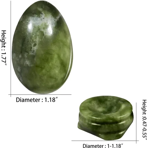 Miniatura 6 de mookaitedecor Huevo de cristal de jade verde pulido figuras de piedras preciosas con soporte de piedra Verde Oscuro