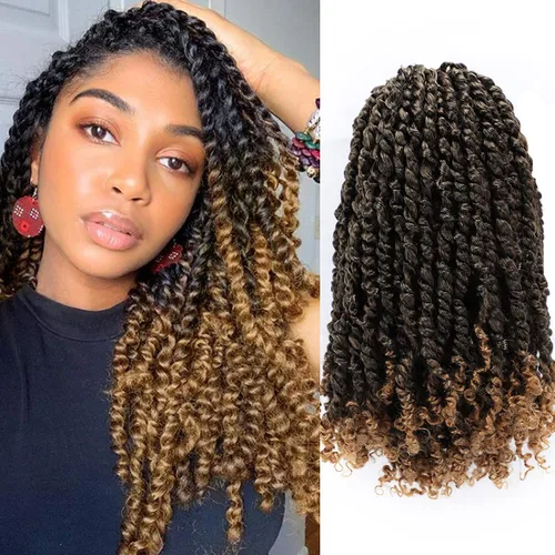 Miniatura 13 de 8 paquetes de extensiones de cabello sintético pretrenzado y prerrizado de ganchillo de 14 pulgadas, con rizos de pasión, para mujeres negras