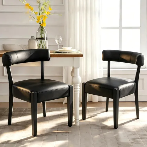 Miniatura 33 de RNKSFX Juego de 2 sillas de comedor modernas de piel sintética tapizadas para cocina y comedor, sillas modernas de madera de mediados de siglo, Beige