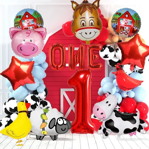 Miniatura 4 de 14 PIEZAS Globos de Animales de Granja Vaca Oveja Pato Gallo Cerdo Burro Globos Suministros de Globos de Corral con Globo de Papel de Aluminio