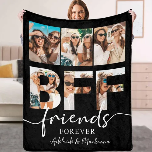 Miniatura 12 de YESCUSTOM Manta personalizada de Friends Forever con collage de fotos y texto, manta personalizada para mejores amigos, mejores amigos, cumpleaños