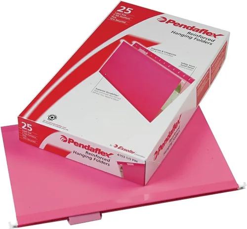 Pendaflex 04153 Carpetas colgantes reforzadas de 1/5 PIN, tamaño legal, rosa, corte 1/5, 25/BX (4153 1/5 PIN)