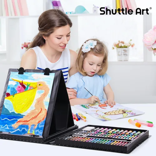 Miniatura 7 de Shuttle Art Juego de arte para niños de 335 piezas, suministros de arte multimedia, kit de arte de regalo con caballete triple, 2 blocs de dibujo, 2