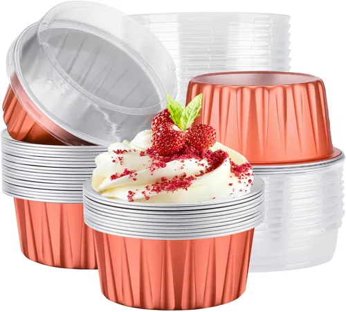 Miniatura 10 de EUSOAR Forros para cupcakes para hornear, 50 forros para magdalenas de 5 onzas, moldes de papel de aluminio desechables, recipientes de postre, 5