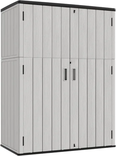 Miniatura 11 de KINYING Cobertizos de almacenamiento horizontales para exteriores, gabinete de almacenamiento para exteriores, caja de almacenamiento de Marrón