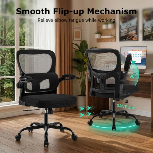 Miniatura 8 de AreShark Silla de oficina ergonómica, cómoda silla de escritorio con soporte lumbar ajustable, silla de computadora de malla con ruedas, Negro
