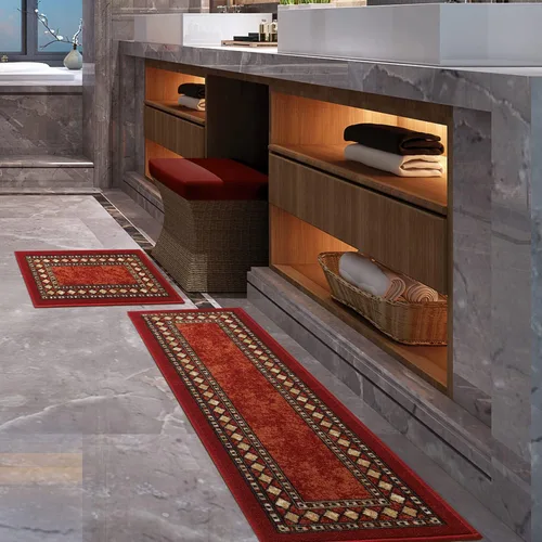 Miniatura 48 de Antep Rugs - Alfombras modernas con bordes, antideslizantes (antideslizante), de perfil bajo con respaldo de goma, para cocina, juego de 2 piezas