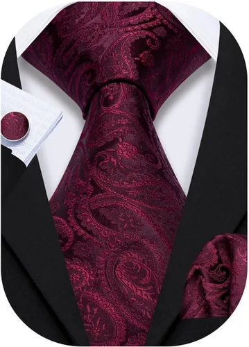 Miniatura 99 de Barry.Wang - Juego de corbata de seda para hombre, diseño de cachemira, pañuelo y gemelos de bolsillo
