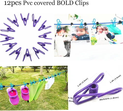 Miniatura 6 de Tendedero elástico ajustable con clips y bolas de posicionamiento, portátil, retráctil, resistente al viento, cuerda colgante para viajes, camping