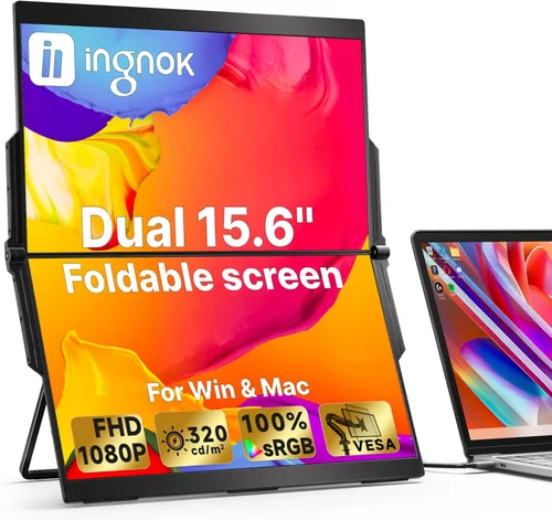 Miniatura 9 de Ingnok Monitor portátil, monitor de viaje FHD 1080P de 15.6 pulgadas, ultrafino, USB-C Plug & Play, altavoces integrados, pantalla portátil