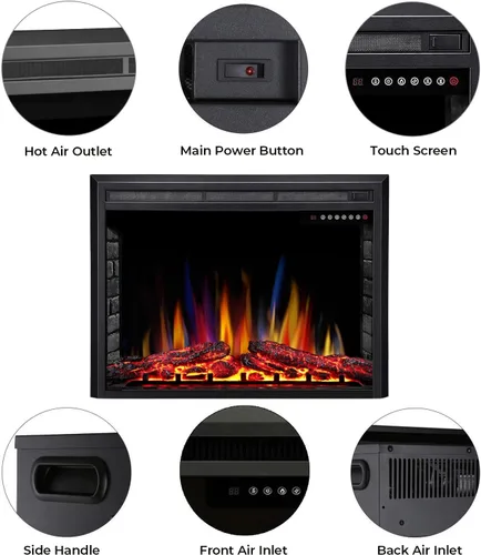 Miniatura 7 de ELECTACTIC Inserto de chimenea eléctrica de 36 pulgadas, calentador de estufa eléctrica empotrado, pantalla táctil, control remoto, 750W-1500W