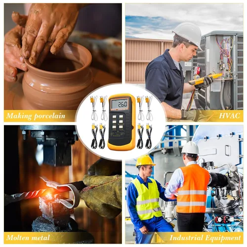 Miniatura 7 de Termómetro digital de termopar de 2 piezas tipo K HVAC de doble canal con 8 termopares de medición de temperatura máxima/min, -50 ~ 2,372.0 °F