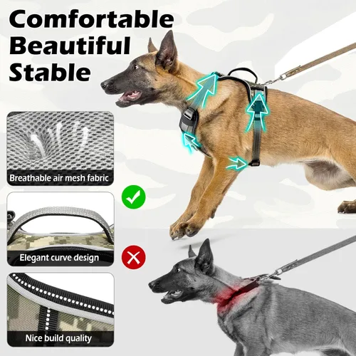 Miniatura 4 de Arnés reflectante para perro, arnés para perro grande sin tirones, con 2 clips para correa y asa de control, chaleco ajustable de camuflaje suave