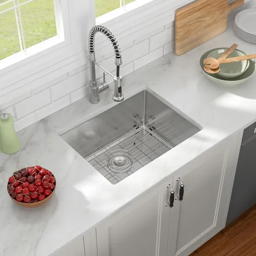 Miniatura 2 de Fregadero de barra de montaje inferior de 21 x 18 pulgadas, acero inoxidable calibre 16, cuenco individual, debajo del mostrador, lavabo profundo