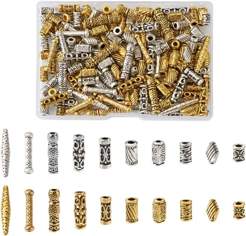 Miniatura 18 de Craftdady 300 piezas Cuentas espaciadoras de aleación tibetana dorada antigua 30 estilos surtidos Cuentas de columna poligonal asimétrica, cuentas