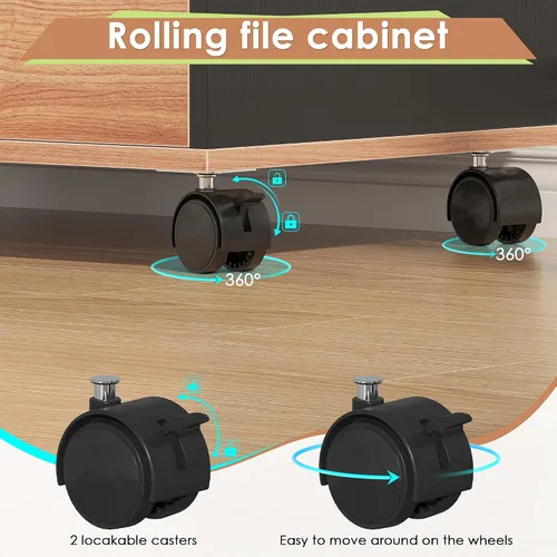 Miniatura 5 de Semoic Archivador de 2 cajones con cerradura, archivador lateral móvil para tamaño carta/legal/A4, estante ajustable de almacenamiento abierto