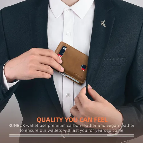 Miniatura 92 de RUNBOX - Carteras delgadas para hombre, cartera de piel con pinza para el dinero, cartera de bolsillo frontal con bloqueo RFID, tarjetero