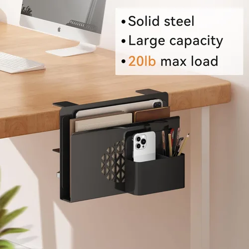 Miniatura 4 de Almacenamiento lateral de escritorio, soporte de metal para portátil con caja magnética para bolígrafos, organizador con abrazadera debajo