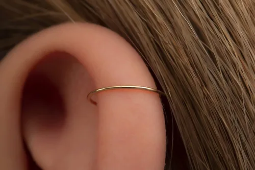 Miniatura 141 de Aretes de aro de oro de plata – Aretes de aro para mujer, dos piezas de aros de plata fina rellenos de oro, aro de hélice, anillo de tragus, aro